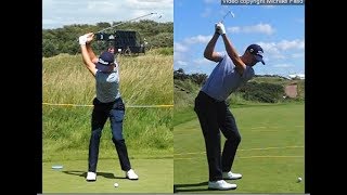 Justin Thomas golf swing  Long Iron faceon amp downtheline July 2017 [upl. by Anerak]